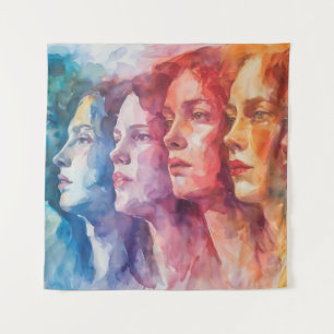 Tenture Visages des femmes - Peinture aquarelle