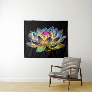 Tenture Vitrail Fleur de Lotus Colorée sur Fond Noir
