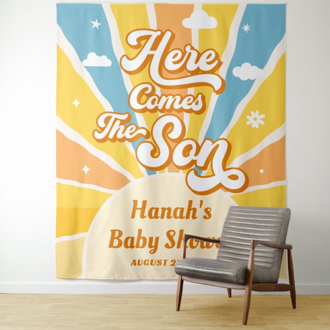 Tenture Voici l'accueil du Baby shower Sun (En situation)