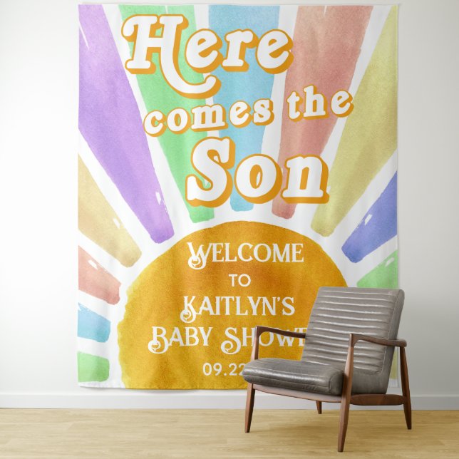 Tenture Voici Le Baby shower Son Retro Boys Bienvenue (En situation)