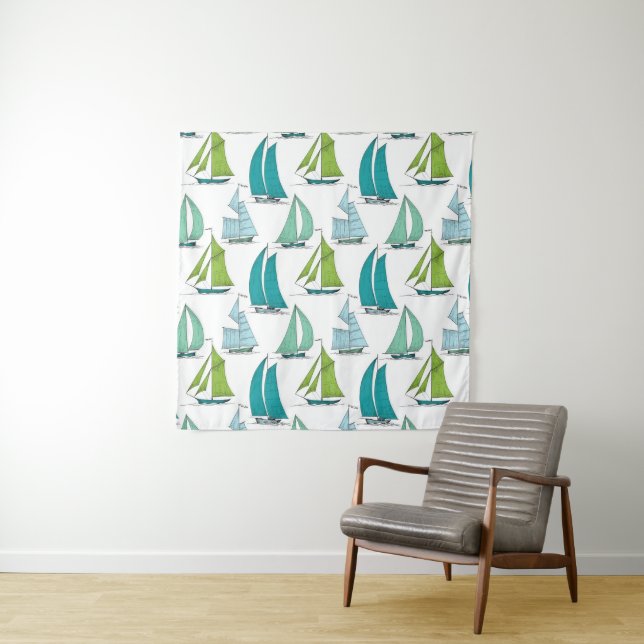 Tenture Voiliers sur le motif de l'eau (En situation (horizontale))