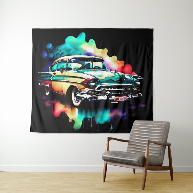 Tenture Voiture Vintage Peinture Aquarelle (En situation (horizontale))