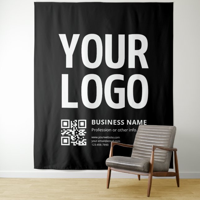 Tenture Votre logo avec QR code et texte modifiables (En situation)