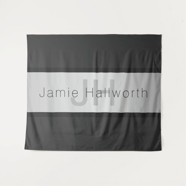 Tenture Votre nom et votre monogramme | Gris & Faux Silver (Devant (Horizontal))