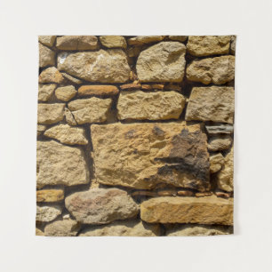 Tenture Vue d'un vieux mur avec pierres jaunes, abstrait, 