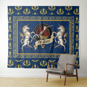 Tenture Wallace Clan Badge & Tartan avec Unicorns