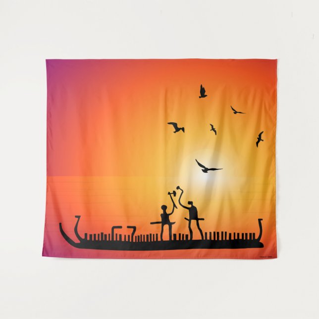 Tenture Warriors Petroglyphs Viking Ship (Devant (Horizontal))