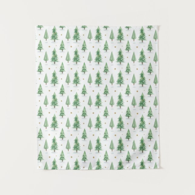 Tenture Watercolor Christmas Trees Seamless Pattern (Devant)
