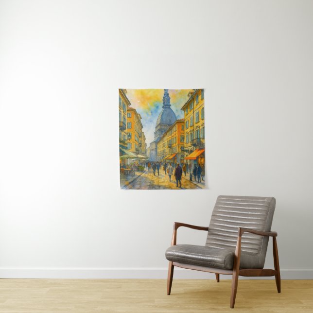 Tenture Watercolor Turin Italy – Mole Antonelliana City (En situation)