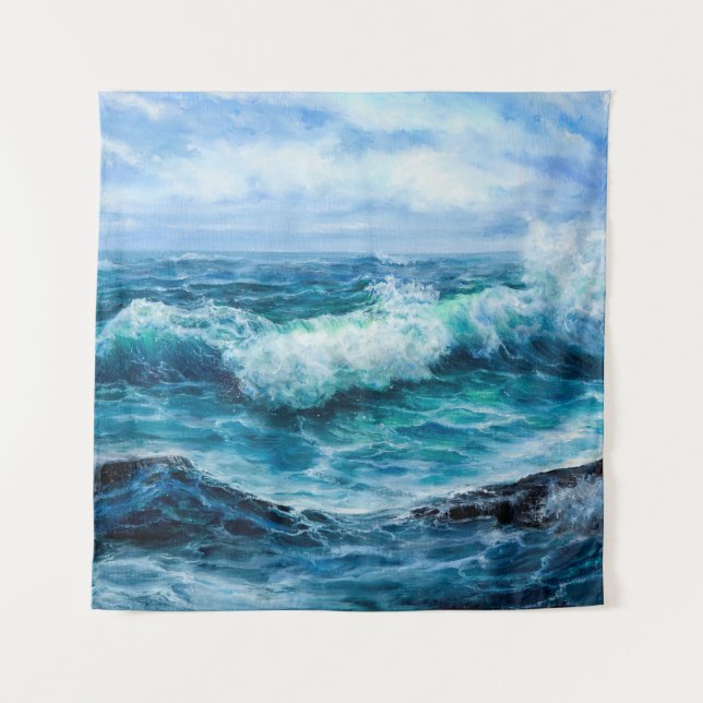 Tenture Waves in ocean. Modern Impressionism, modernism, m (Devant)