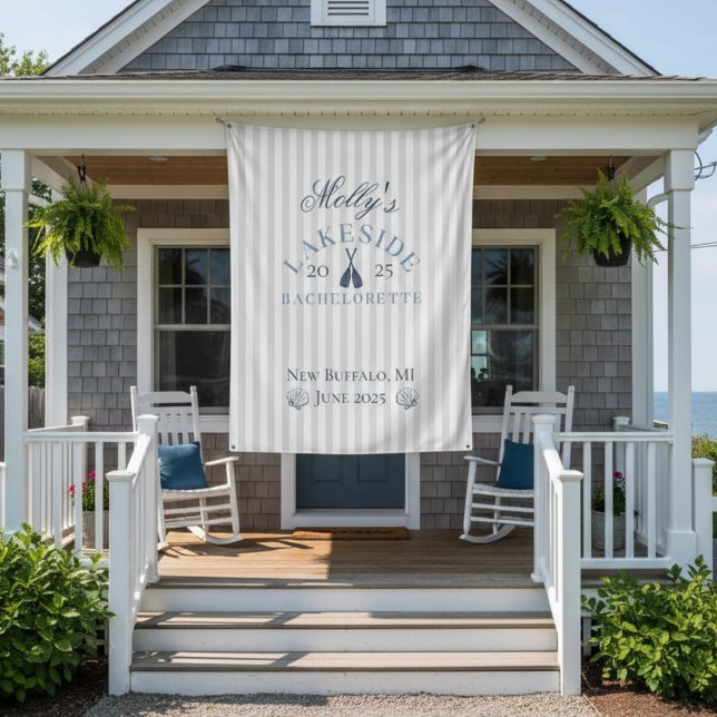 Tenture Week-end de célibataire au lac Bleu Naissance Itin (Kick back at the lake with this coastal Lake Bachelorette Weekend Blue Nautical Tapestry sign!)