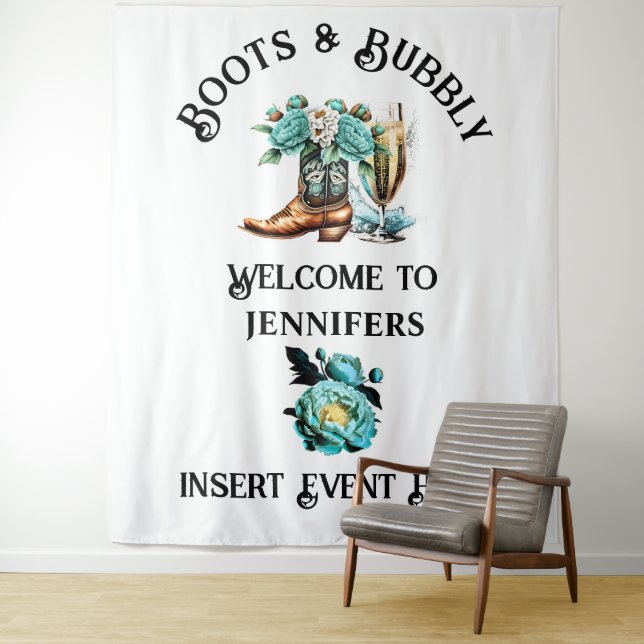 Tenture Western country cowgirl bottes tourbée turquoise t (En situation)