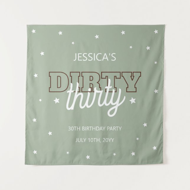 Tenture Western Green Dirty Thirty 30th Birthday Backdrop (Devant)