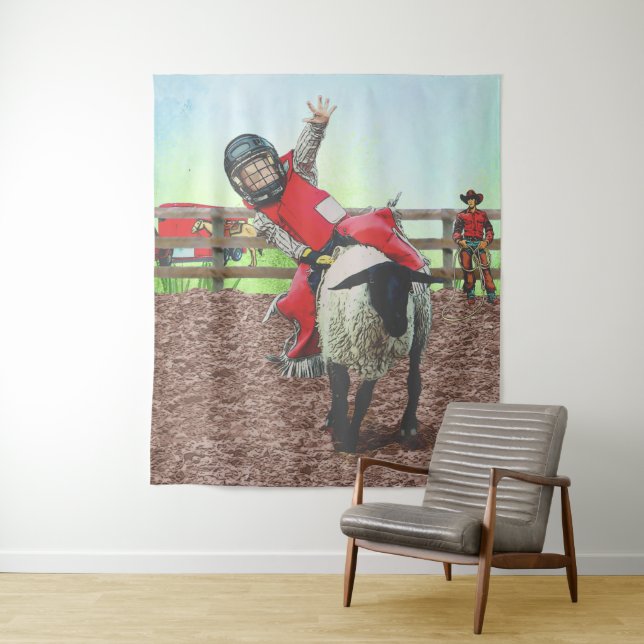 Tenture Western Rodeo Cowboy Cowgirl Mutton Buston (En situation)