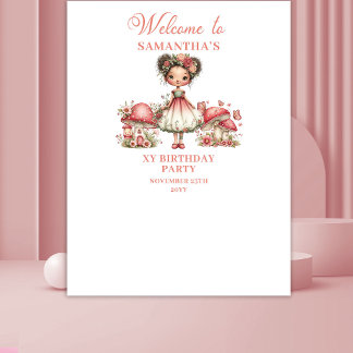 Tenture Whimsical Fairy Pink Flowers Girl Birthday Banner