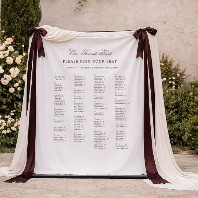 Tenture White and Brown Wedding Seating Chart Fabric (Créateur téléchargé)