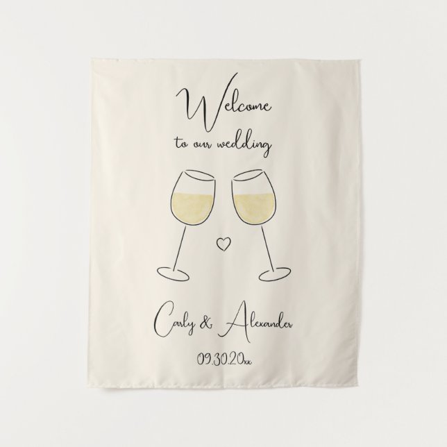 Tenture White Wine Glass Wedding Welcome (Devant)