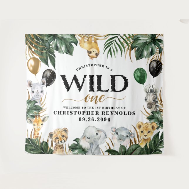 Tenture Wild One Jungle Safari 1er anniversaire (Devant (Horizontal))