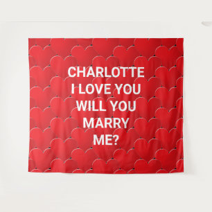 Tenture Will You Marry Me red coeurs proposition de texte 