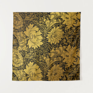 Tenture William Morris Black & Gold Chrysanthemum Floral