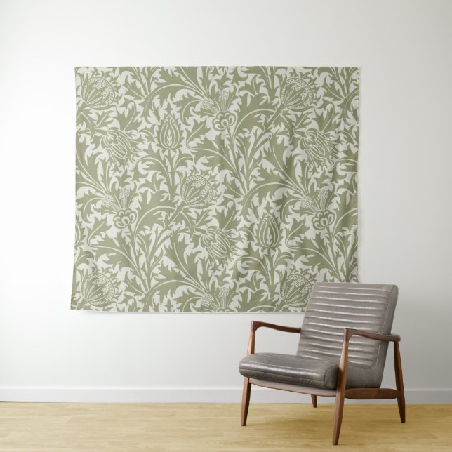 Tenture William Morris Thistle Sage Green Motif (En situation (horizontale))
