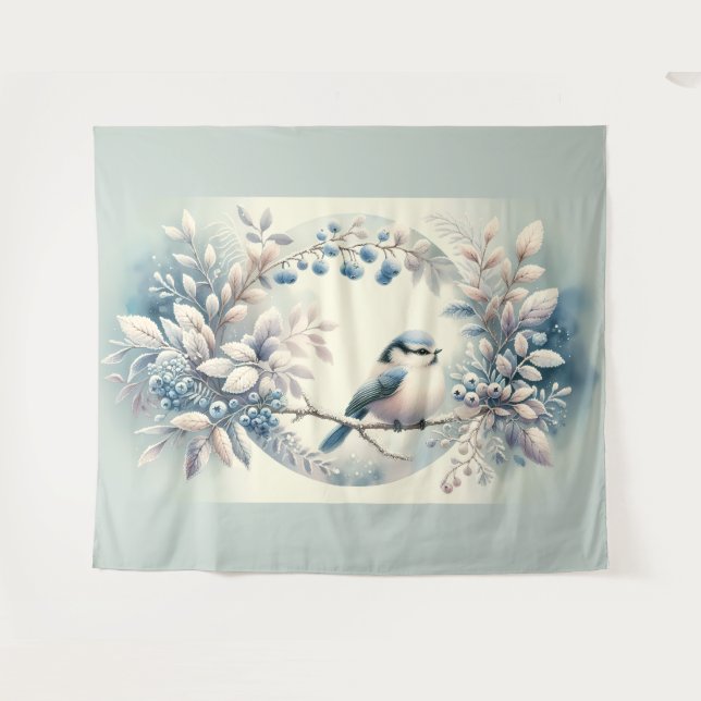 Tenture Winter Bluebird Berry Wreath (Devant (Horizontal))