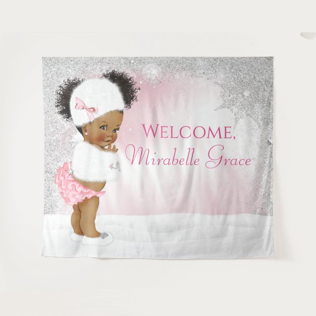 Tenture Winter Wonderland Afro Girl Baby shower Contexte (Devant (Horizontal))