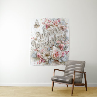 Tenture Winter Wonderland Silver Glitter Pink Roses