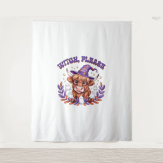 Tenture Witch Please Highland Cow Halloween