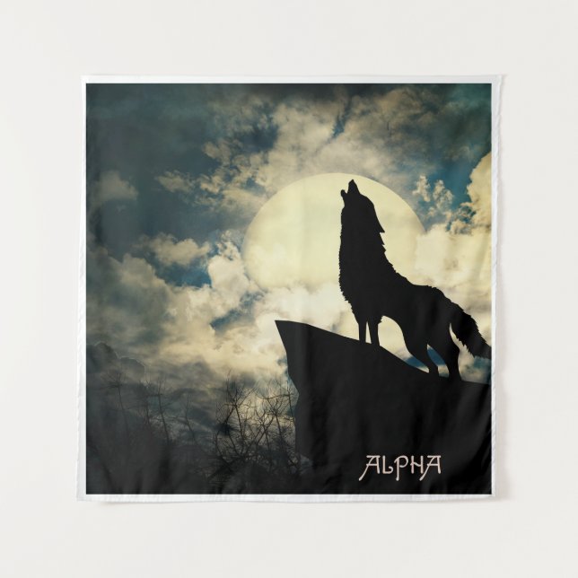 Tenture Wolf Alpha hurlant À La Pleine lune La Nuit (Devant)