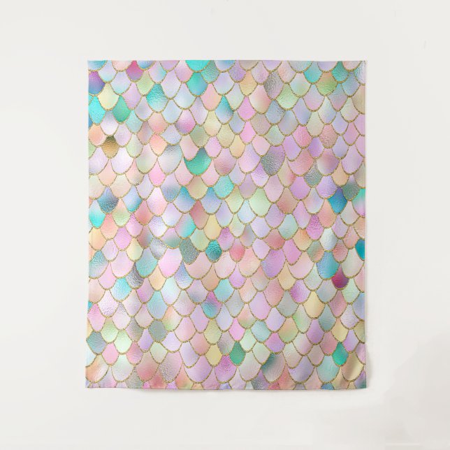 Tenture Wonky Trendy Rainbow Girl Metal Mermaid Scales (Devant)