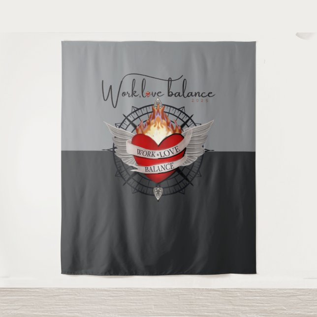 Tenture Work, Love, Balance compass design (Devant)