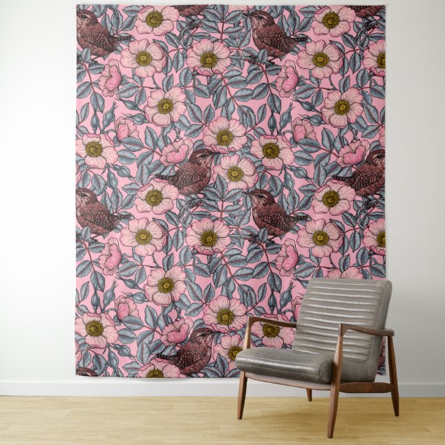 Tenture Wrens en rose (En situation)