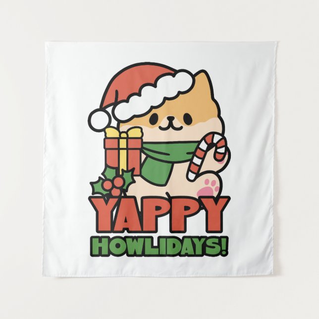 Tenture Yappy Howlidays - Jote Christmas Dog Cartoon (Devant)