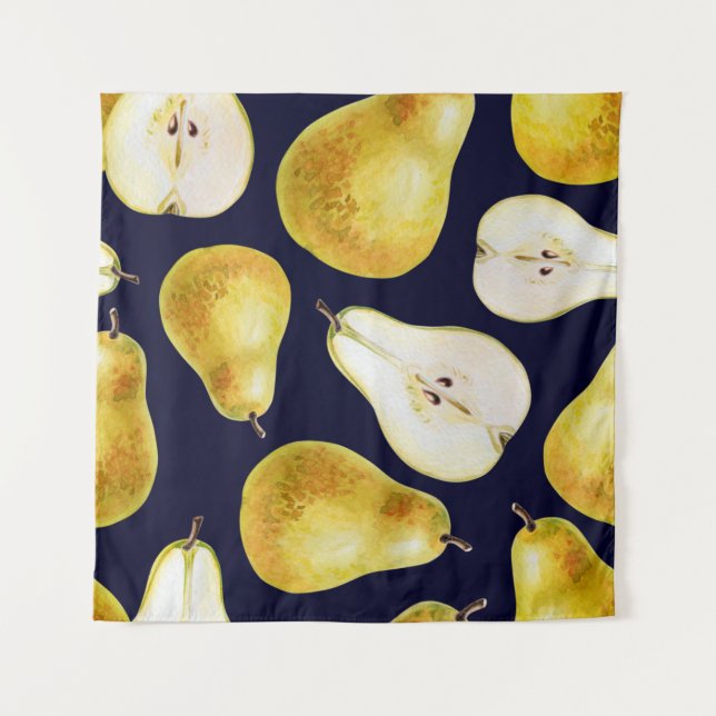 Tenture Yellow-green whole ripe pear on a black background (Devant)