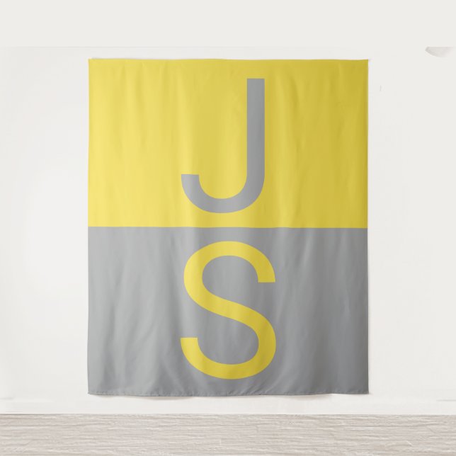 Tenture Yellow & Grey Modern Initials monogram (Devant)