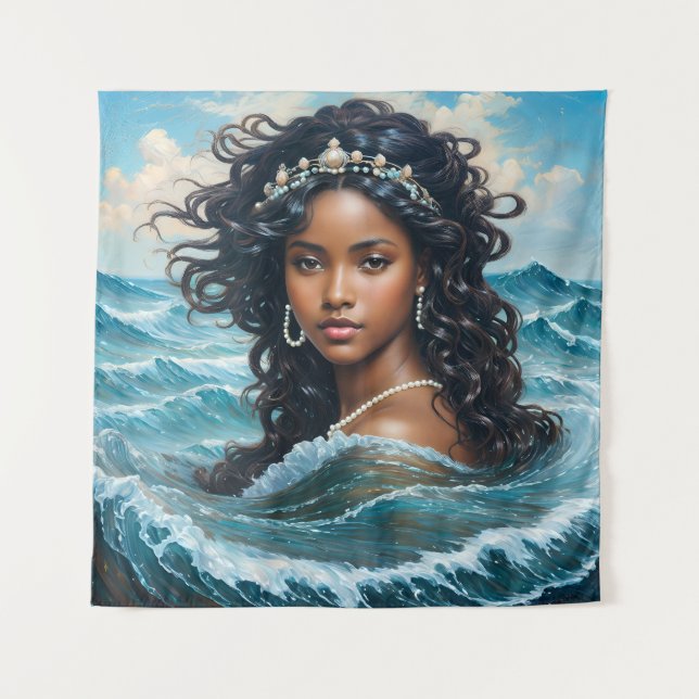 Tenture Yemaya Orisha Black Woman Princess Art (Devant)