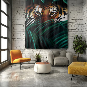 Tenture Yeux de Tigre de la Jungle Verte Intense Feuillage