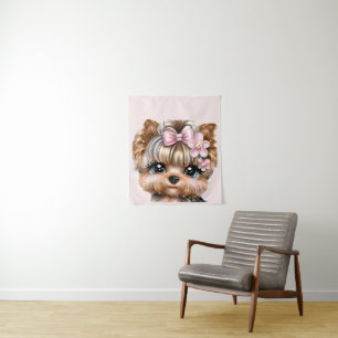 Tenture Yorkie mignonne avec une corse rose