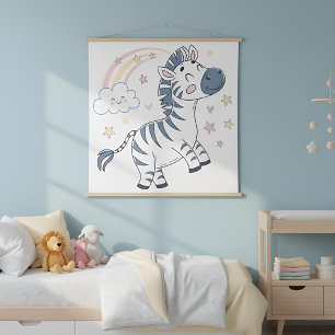 Tenture Zèbre de dessin animé adorable avec arc-en-ciel et