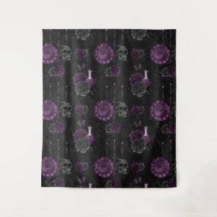 Tenture Zodiac Magie   Plum violet foncé Roses de crâne go