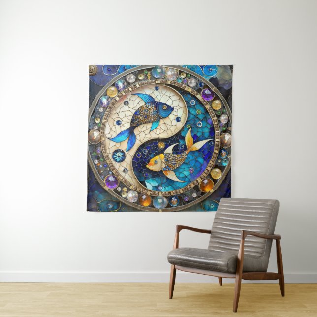 Tenture Zodiac - Poissons de poisson Yin et Yang (En situation)