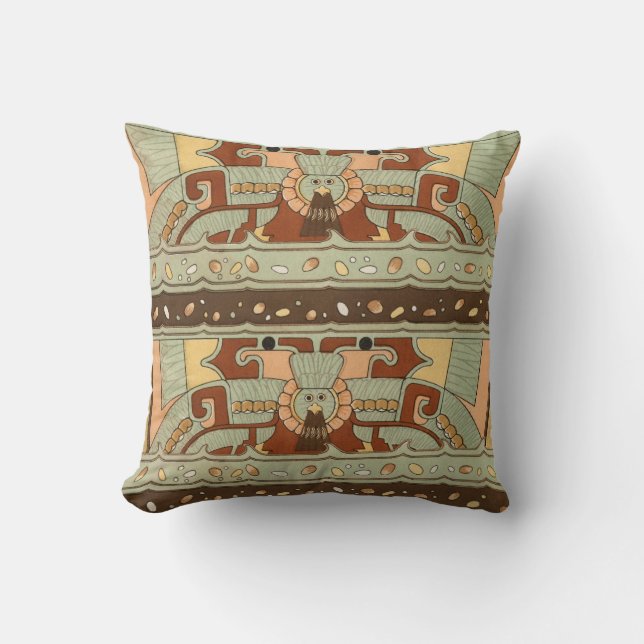 Teotihuacan Vintage Illustration Throw Pillow (Front)