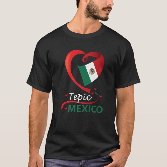 Tepic Nayarit Mexico Heart Flag Mexicana Corazon M T-Shirt (Front)