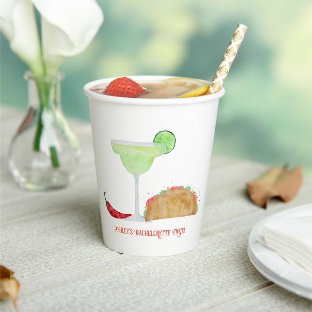 Tequila and Tacos, Margarita Bachelorette Fiesta Paper Cups (Insitu)