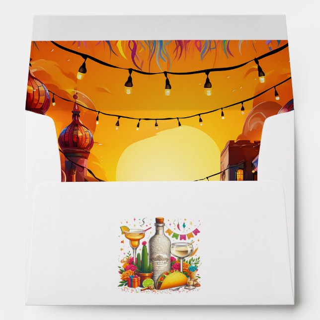 Tequila and Tacos Mexican Fiesta Wedding Design Envelope (Back (Bottom))