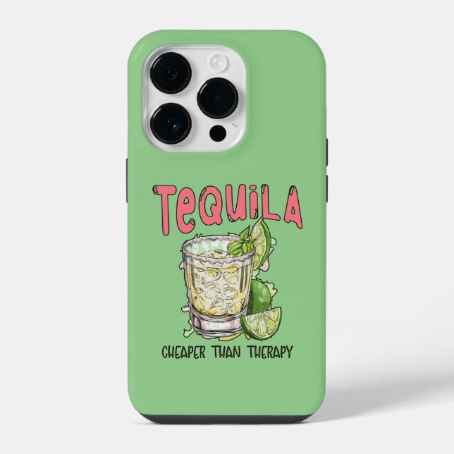 Tequila Cheaper Than Therapy Funny Tequila Mexican iPhone Case (Back)