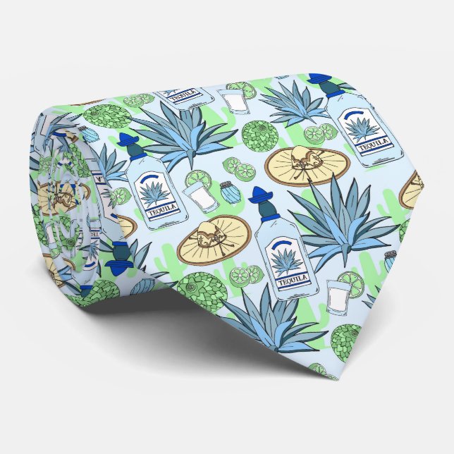 Tequila Drinker Blue Agave and Sombreros Print Tie (Rolled)