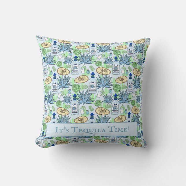 Tequila Drinker Blue Agave and Sombreros Throw Pillow (Front)