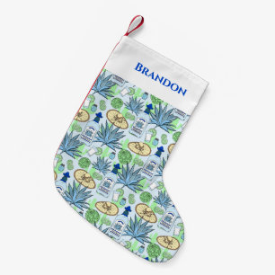 Tequila Drinker Fun Blue Agave Cactus Pattern Small Christmas Stocking